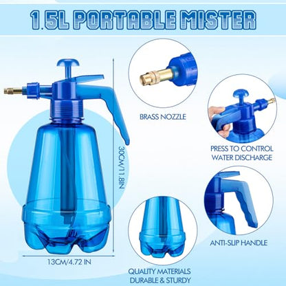 Teenyyou 2 Pcs 1.5 Liter Misters Spray Pump Bottle with Full Neoprene Jacket and Built in Carrying Strap Garden Plant Mister Spray Bottle for Spring Personal Cooling Plants Watering (Blue) - color: Blue