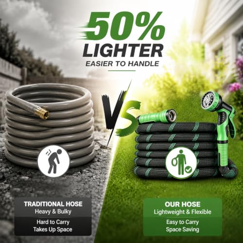 Ultra-Lightweight Garden Hose 50 ft with Spray Nozzles - size: 50 FT
