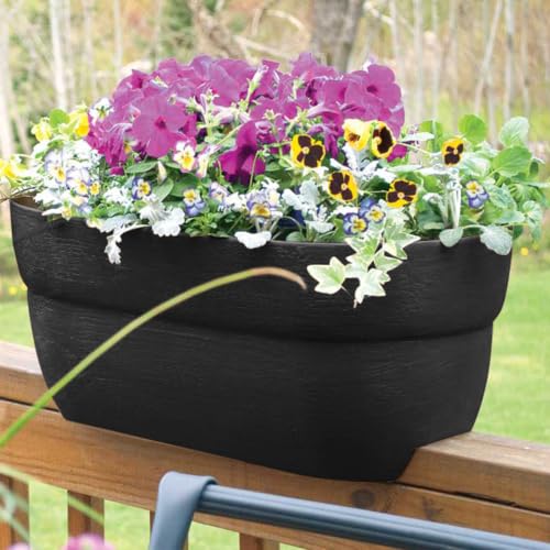 Emsco Group Bloomers Rail Planter, 24" Weatherproof Resin Deck & Balcony Planter with Drainage – Fits 2x4 & 2x6 Rails – Charcoal - color: Charcoal, size: 24.3 × 10.5 × 9.5 inches