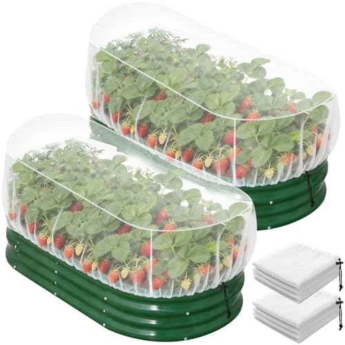 2 Pack Garden Netting for Raised Beds, 4.8X2.2FT Drawstring Plant Covers - size: 2PCS-Drawstring