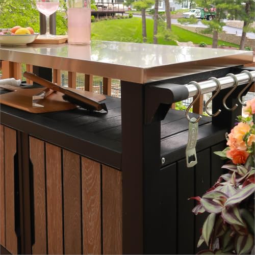 Keter Unity XL Outdoor Entertainment Cart with Wood‑Look Finish, 78‑Gallon Patio Storage Cabinet, Food Prep Station, Stainless‑Steel Top for BBQ, Grill, Patio, Deck & Backyard, Walnut - color: Walnut