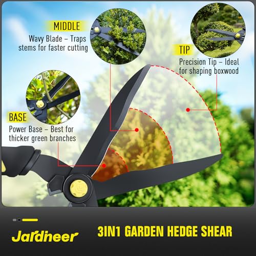 Jardineer 16.5'' Hedge Shears, Lightweight Hedge Clippers Handheld with Shock-Absorbing Bumpers and Sharp Steel Wavy Blade, Landscaping Shears for Trimming Hedges, Shrubs and Shaping Bushes