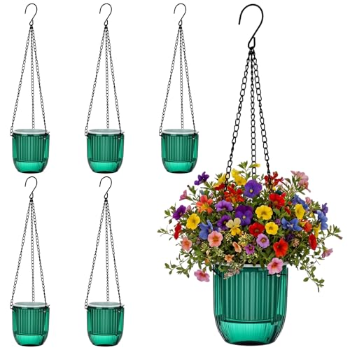 6 Pack Emerald Self Watering Hanging Planters 4.5 Inch Hanging Pots