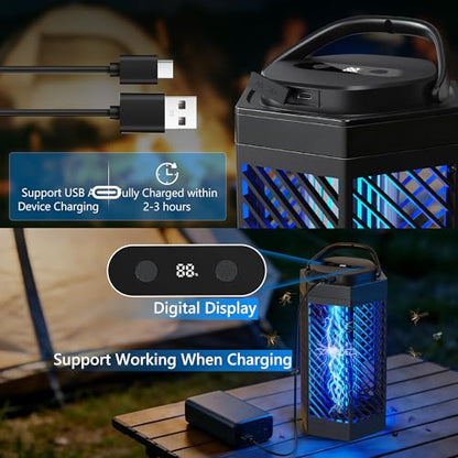 Bug Zapper Outdoor Indoor, 2 in 1 Rechargeable Mosquito Zapper with 8000mAh Battery and LED Light, USB Charging Electric Fly Zapper, Portable Fly Trap Mosquito Killer for Patio Backyard, Garden