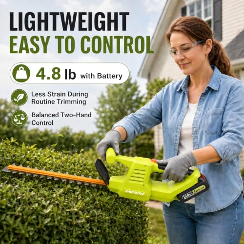20V Lightweight Hedge Trimmer Cordless with 2 Batteries & Charger, 3/4" Cut