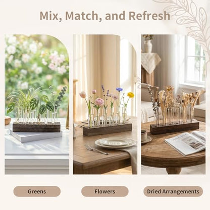 NUPTIO Vase Wedding Centerpiece, 15" Long Wood Base and 12 Pcs Test Tube