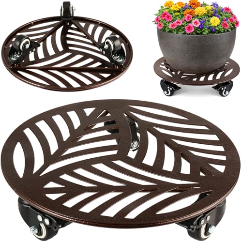 1-Pack Large Metal Plant Caddy with 3 Wheels 12 Inches Heavy-duty Rolling Plant Stands with Casters Wheeled Flower Pot Mover Rollers Rust-proof Iron Planter Dolly Coasters for Indoor Outdoor Use - color: Textured Brown, size: 12"/ 1 pack