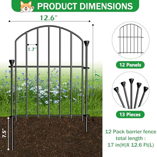 No Dig Garden Fence Panels, Dog Fence Outdoor for Yard, 12 Pack - size: 17in(H) x 12.6ft(L)