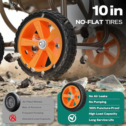 250FT Garden Hose Reel Cart, 10" NO-FLAT Tires,5/8 in, Steel Frame - color: Brown