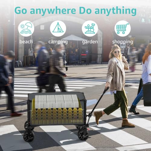 ROSONG Collapsible Wagon Cart with Wheels, Grey with Cover, 120L - color: Grey With Cover, size: 120L