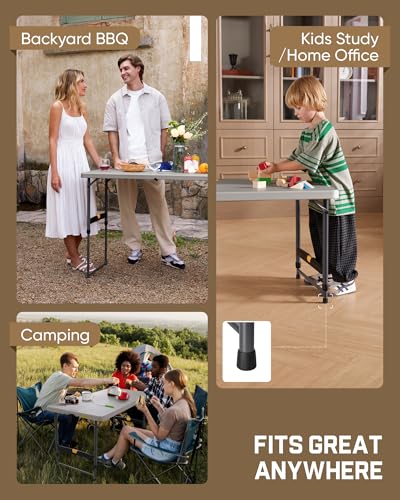 FanttikOutdoor Folding Table 4 Foot Quick Adjust Portable Plastic 4 Heights - color: Grey