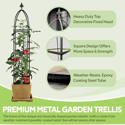 100% Garden Trellis Metal Obelisk Trellis for Climbing Plants Outdoor - color: Black Green