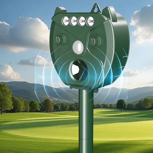 Ultrasonic Solar Animal Repeller Outdoor Waterproof Mole Repellent Deer Repellent Devices with LED Flash Light,Dog Repellent Protect Garden for Rodent,Squirrel, Raccoon, Skunk, Rabbit,Fox
