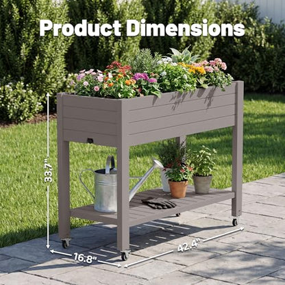 Fancyango Raised Garden Bed with Wheels 33.7" Hx2 -Gray - color: Gray, size: 33.7"Hx2