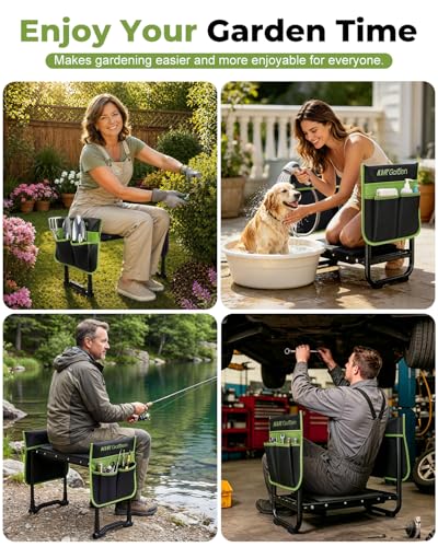 Garden Stool & Kneeler 7-Piece Set with 3 Aluminum Tools, Double-Layer Tote Bag & 2 Side Pouches - Foldable Gardening Bench Kit - Ideal Gifts for Women Mom Seniors (Light Green) - color: Light Green