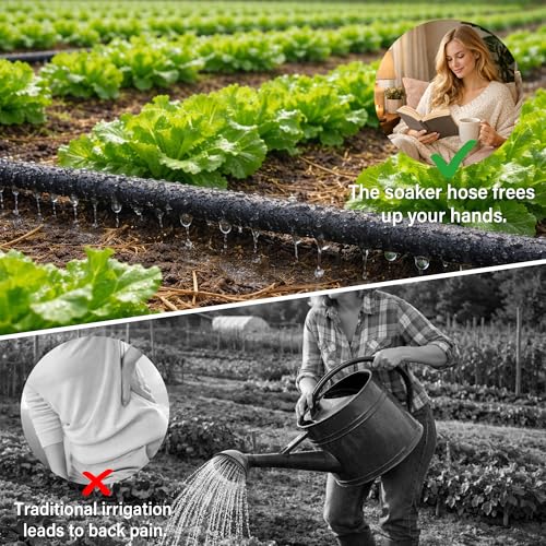 MIXC 100ft Soaker Hose, 1/4" Drip Irrigation Tubing Kits with Fittings - size: 100ft