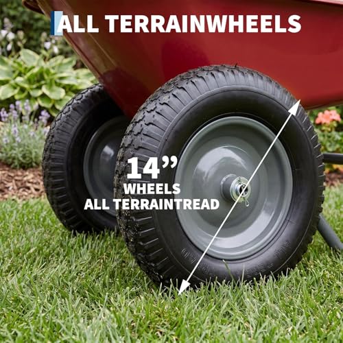 600 Lbs Garden Wheelbarrow with All Terrain 2 Wheel Wagon Cart Steel Frame - color: Red