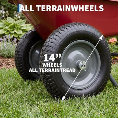600 Lbs Garden Wheelbarrow with All Terrain 2 Wheel Wagon Cart Steel Frame - color: Red