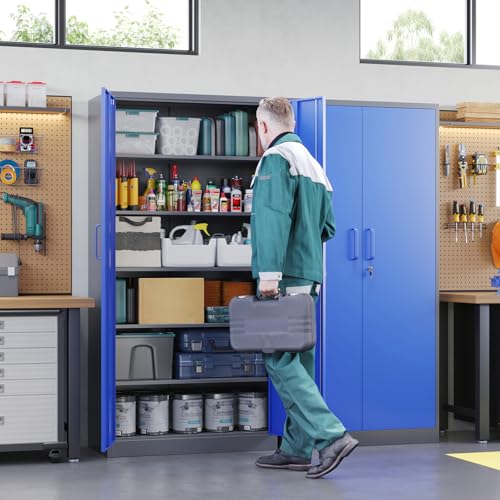 Letaya Metal Garage Storage Cabinets with Lock Door and Adjustable Shelves, Steel Tool Cabinets for Home,Office,Warehouse Organisieren (Blue Gray) - color: Grey Blue, size: 71 X 32 X 16 In(H X W X D)