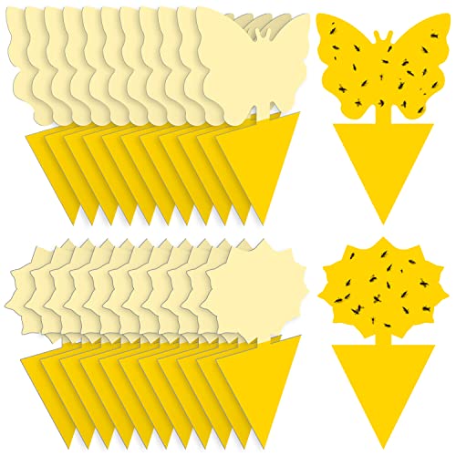 Landisun 24PCS Fruit Fly Traps Yellow Sticky Traps Fungus Gnat Traps Insect Bug Traps for Indoor Outdoor Kitchen Plants Whitefly Mosquitos Fungus Gnats Flying Insects - color: Yellow, size: 24PCS