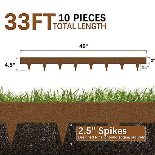 Worth Garden 10-Pack Corten Steel Landscape Lawn Edging - 4.5in H Rust Patina Finish Bendable Metal Strips - Hammer-in Pre-Rusted Border with 11 Clips - Yard Pathway Divider (33Ft Total) - color: Real Rust Finish