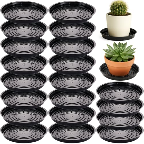 20 Packs 12 Inches Large Black Plant Saucers for Indoor Outdoor Use Heavy Duty Plastic Plant Trays for Planter Bulk Flower Pot Drip Trays to Catch Water, 4 to 20 Inch - color: Black/ 20 packs, size: 12 inches