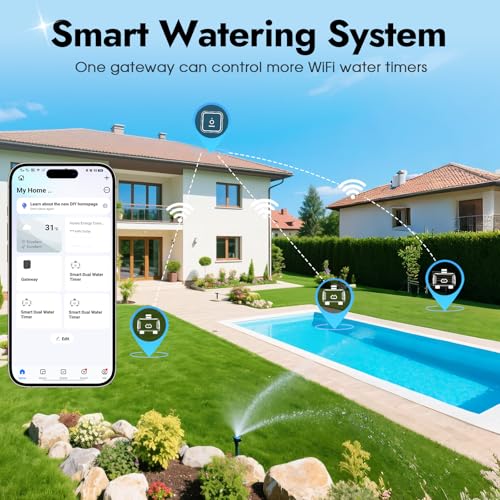 WiFi Water Timer for Garden Hose with Brass Inlet,Smart Hose Timer with WiFi Hub, APP & Voice Control,Up to 20 Watering Plans, 2-Zone Sprinkler Drip Irrigation System Controller for Yard Lawn Watering - color: Black
