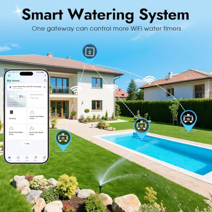 WiFi Water Timer for Garden Hose with Brass Inlet,Smart Hose Timer with WiFi Hub, APP & Voice Control,Up to 20 Watering Plans, 2-Zone Sprinkler Drip Irrigation System Controller for Yard Lawn Watering - color: Black