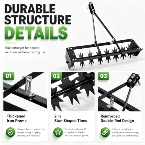 32 Inch Tow Behind Spike Aerator, 132.28 LBS Tool Tow Behind Lawn Aerator