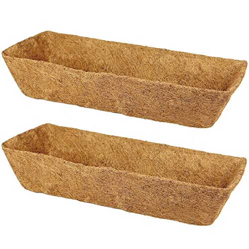 2 Pack 24 Inch Trough Coconut Liners for Window Box Planter Natural Coco Fiber Replacement Liner for Outdoor Plants Flowers Outside Coir Planters Porch Balcony Garden Decor - color: 2 Pack-brown, size: 24 Inch Trough