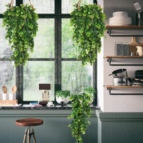 RECUTMS 4 Pcs Artificial Hanging Eucalyptus Greenery Plants 29.9 Inches - color: Green