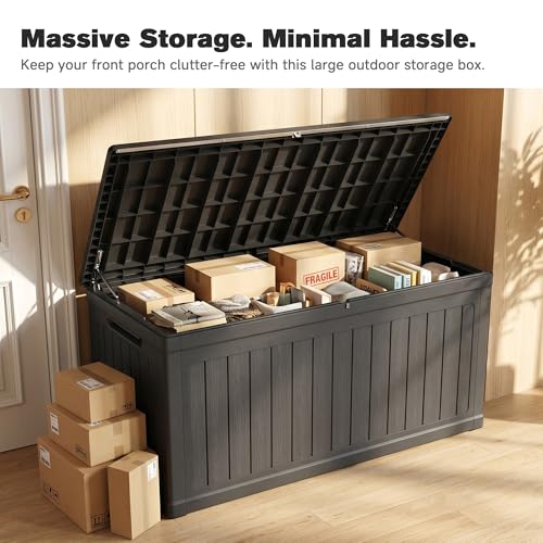 260 Gallon Black Resin Outdoor Storage Deck Box, XXL Bench Utility Box - color: Black-A