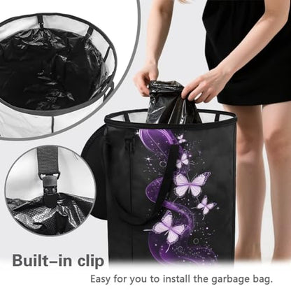 BIGCARJOB Bling Butterfly Collapsible Trash Can Camping Gargabe Bin Tall Trash Can Large Capacity Pop Up Garden Bag for Travelers Camper Trailer, 22.83x17.71 in - color: Bling Butterfly