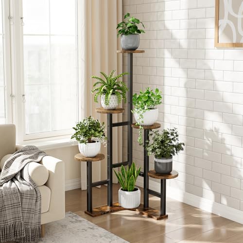 Yzosvki Corner Plant Stand Indoor 6 Tiered Corner Plant Shelf - color: Rustic Brown, size: 6 Tier-Round