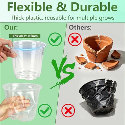 Clear Nursery Pots with Drainage 3.5 Inch: 100 Pack See Roots Stop Root Rot