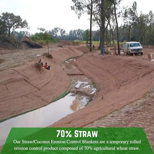 Farm Plastic Supply - 100% Biodegradable Erosion Control Blanket - Straw/Coconut Straw Garden and Landscape Cover, Straw Blanket, Erosion Control (5' x 112.5') - size: 5' x 112.5'