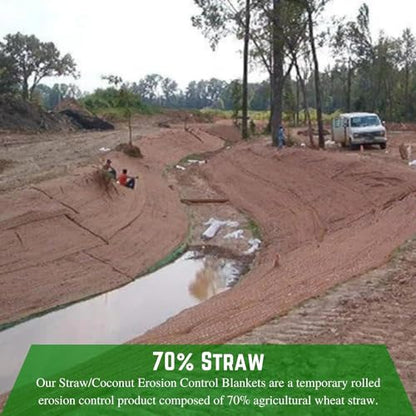 Farm Plastic Supply - 100% Biodegradable Erosion Control Blanket - Straw/Coconut Straw Garden and Landscape Cover, Straw Blanket, Erosion Control (5' x 112.5') - size: 5' x 112.5'