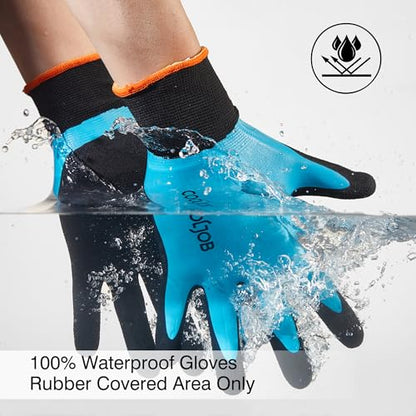 COOLJOB 2 Pairs Waterproof Gardening Work Gloves with grip, XL - color: No Fleece/Blue, size: X-Large (Pack of 2)