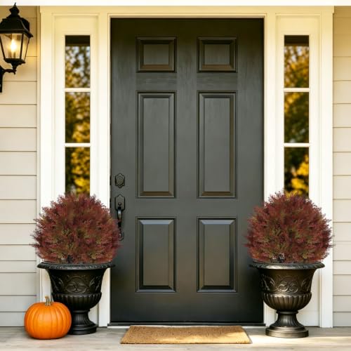 24" Fall Topiary Artificial Outdoor Plants, Faux Cedar Bushes & Shrubs - color: Red Green Mix Cypress