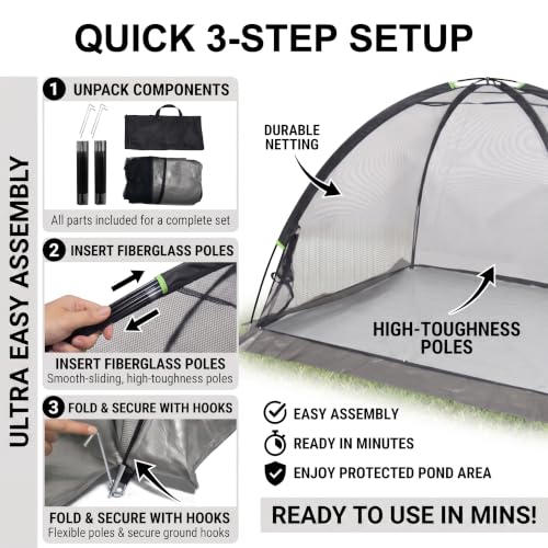 Heavy Duty Nylon Pond Cover Net 13x17 FT - Zippered Dome Mesh - size: 5x7FT