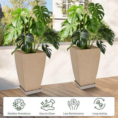 Neoaider Set of 2 Tall Planter, 21 inch Large Plastic Planter, Marble - color: Marble
