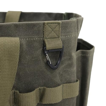 Portable Garden Camping Tool Storage Bag,Waxed Canvas Firewood Carrier Tote bag,Collapsible Sturdy Garden Basket Great for Women, Gardener, Electrician, Repairer(Army Green) - color: Army Green