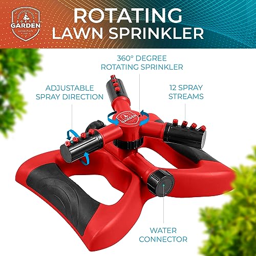 Joeys Garden Rotating Lawn Sprinkler for Yard & Kids, 360° Coverage, Red - color: RED