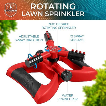 Joeys Garden Rotating Lawn Sprinkler for Yard & Kids, 360° Coverage, Red - color: RED