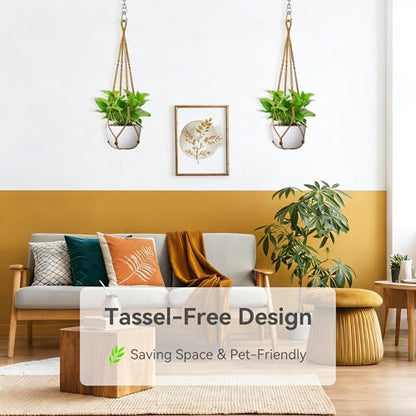 USLAI Macrame Plant Hanger, for Up to 15 Inch Pots, 35 Inch, Brown, 3 Pack - color: 35+35+35 Inch - Brown