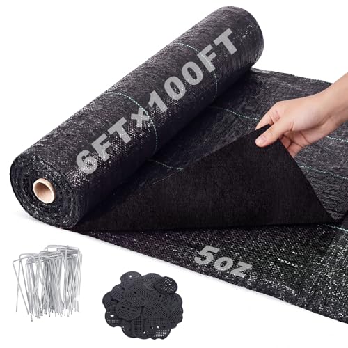 Breling 6 ft x 100 ft Geotextile Fabric Under Gravel 5 oz with 30 Stakes - size: 6ft X 100ft