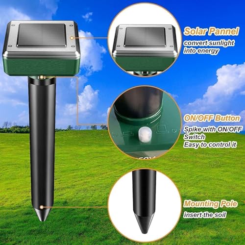 Mole Repellent Solar Powered 8 Pack Sonic Mole Deterrent Spikes, Snake Gopher Vole Repellent for Lawn Garden & Yard Gopher Deterrent, Groundhog Repellent