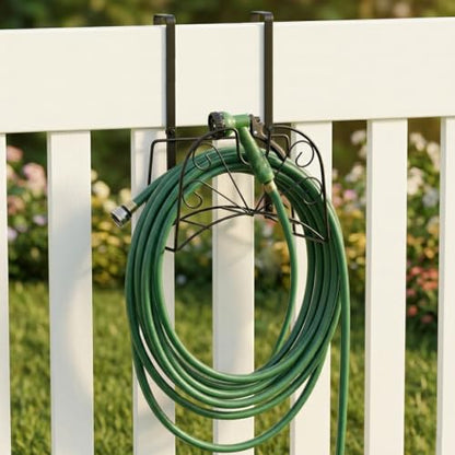 Garden Hose Holder for Outside Yard Hang Over The Door and Fence, Holds Up to 150Ft (Large Black) - color: Large Black