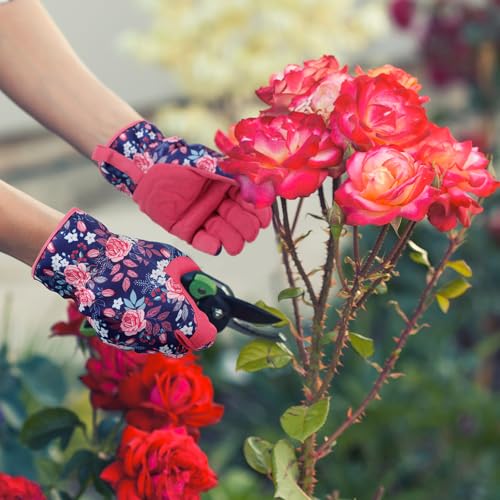 Gardening Gloves,Garden Gloves for Women Firm Grip Breathable Thorn Proof - color: Red