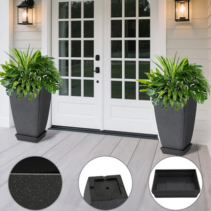 Neoaider Set of 2 Tall Planter, 21 inch Large Plastic Planter, Cement Gray - color: Cement Gray